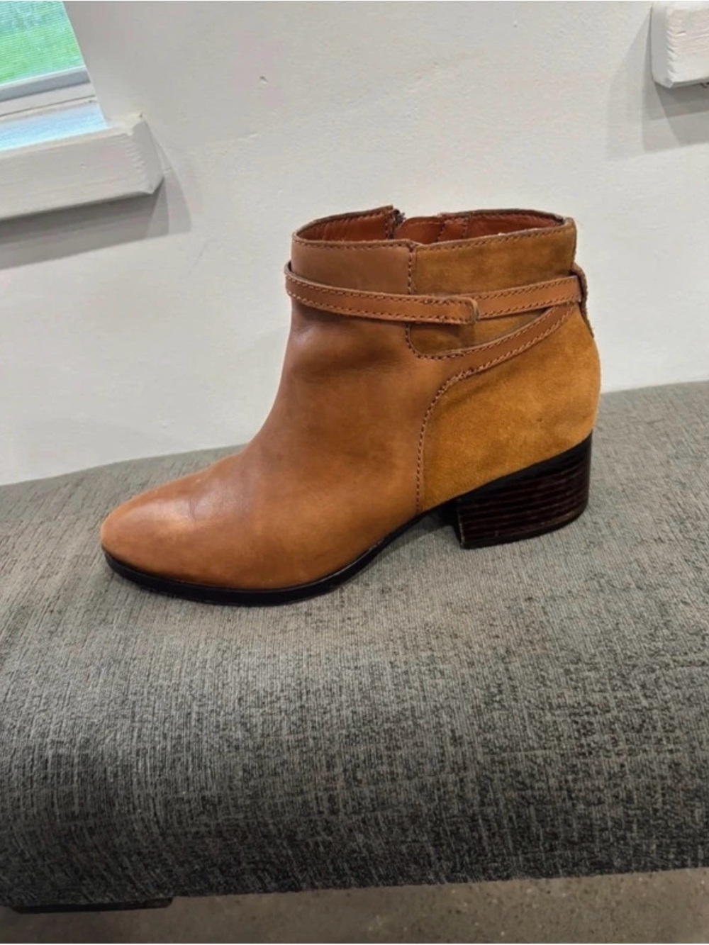 Women's Cognac Leather Strap Side Ankle Booties - Versatile Everyday Style